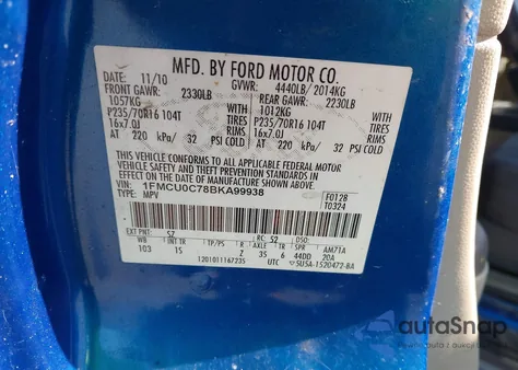2011 Ford Escape Xls from USA, damaged, VIN 1FMCU0C78BKA99938